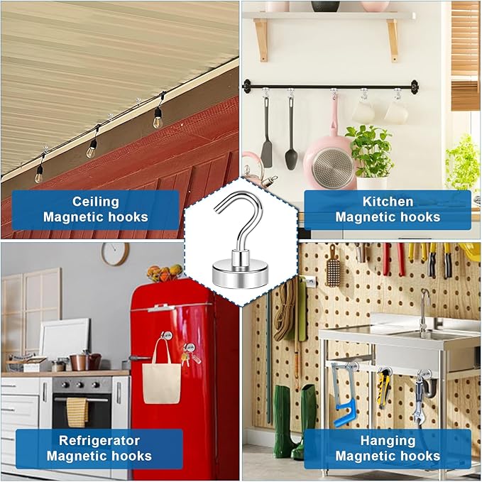 LOVIMAG Magnetic Hooks, Cruise Essentials 2026, 12 Pack-30LBS | Heavy Duty Strong Magnet Hook for Cruise Cabin, Refrigerator Fridge, Ship, Classroom, Kitchen Grills, Black
