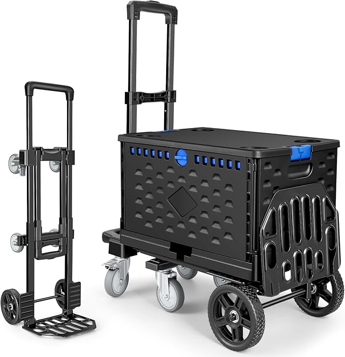 KEDSUM 4-in-1 Convertible Dolly Cart with Folding Crate, 600LBS Heavy Duty Hand Truck Dolly, Hand Truck with Adjustable Handle Angle & Expandable Base for Home,Warehouses,Dorm, Collapsible