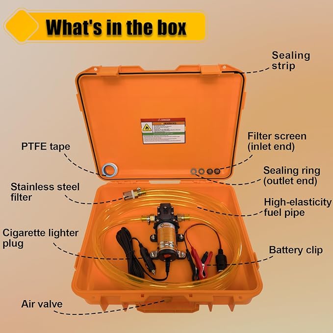 12V DC Electric Fuel Transfer Pump, Transfers Up to 110 Gallons of Gasoline or Diesel Per Hour, Perfect for Cars, Boats, Farm Equipment