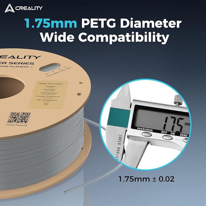 Creality PETG Filament, Hyper 1.75 mm 1 kg PETG: High-Speed 3D Printer Filament 30-600 mm/s, Dimensional Accuracy +/- 0.02 Cardboard Spool (2.2 lbs) for Most FDM 3D Printers,Grey