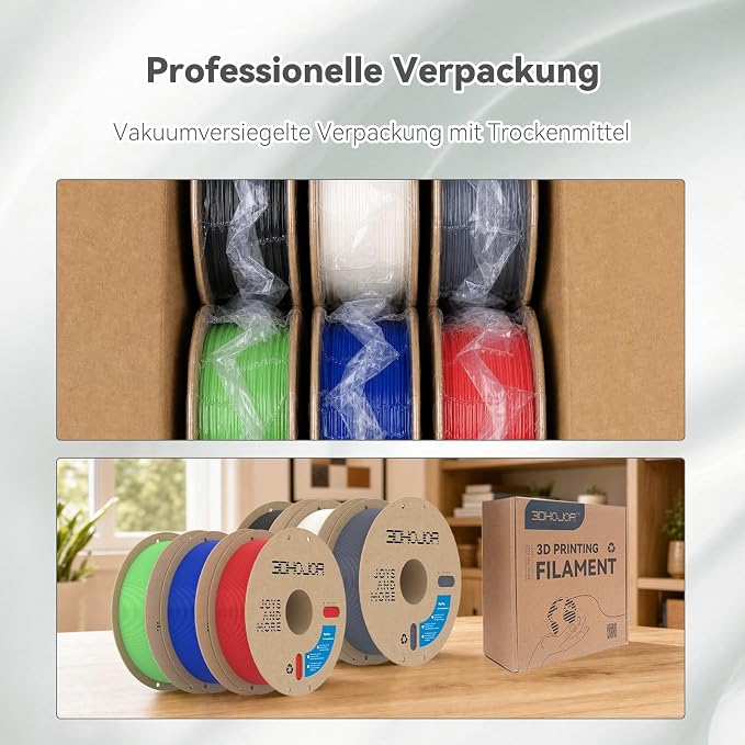 3DHoJor 6KG Bundle PLA+ Filament 1.75mm PLA 3D Printer Filament, 6 Pack 1kg(2.2lbs) Cardboard Spool, Dimensional Accuracy +/- 0.03mm, Fit Most FDM Printer (Black+Milky White+Grey+ Red+Green+Blue)