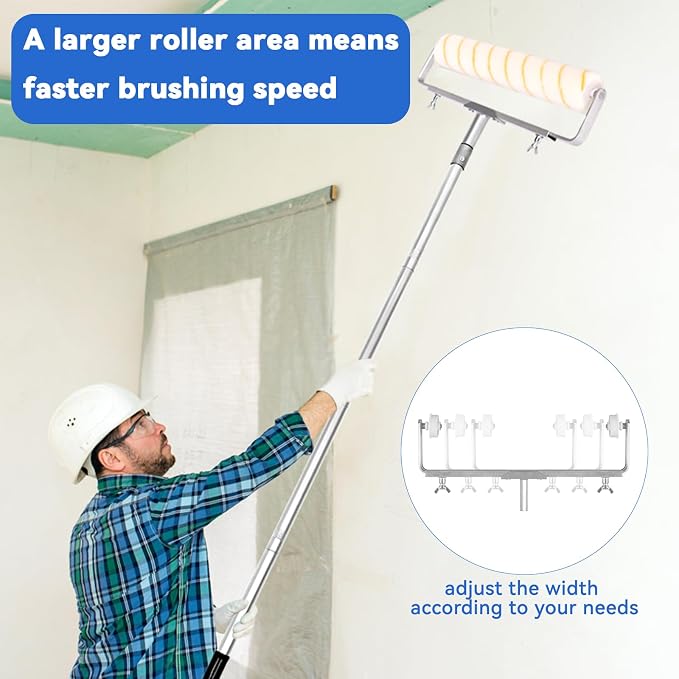 12 Pcs 18 Inch Paint Roller Kit,12-18" Adjustable Roller Frame,Large Paint Roller with Tray,1-5 Ft Steel Pole Paint Roller Set,18" Paint Roller Sleeves 23.6'' Paint Roller Tray for Wall Ceiling