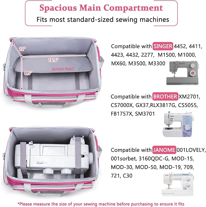 AMOIGEE Rolling Sewing Machine Case with Wheels – Sewing Machine Bag with Detachable Wheels Frame, Trolley Tote with Removable Padding,Fits Most Standard Machines Compatible with Singer,Brother,Janome