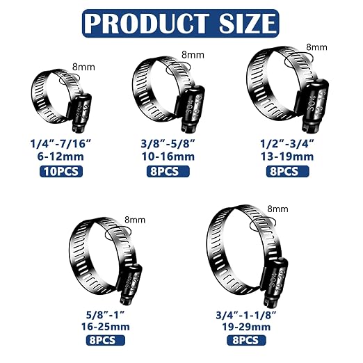 42PCS Black Stainless Steel Hose Clamps Assortment Kit,Metal Adjustable 1/4''–1-1/8''(6-29mm) Worm Gear Hose Clamp Small Hose Clamps for Automotive,Radiator Pipe,Plumbing,Fuel Line