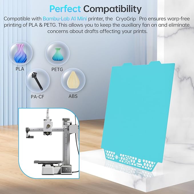 BIQU CryoGrip Pro Glacier 184x184mm Panda Build Plate for Bambu-Lab A1 Mini 3D Printer Double Sided Upgrade Build Plate Removable Surface Platform