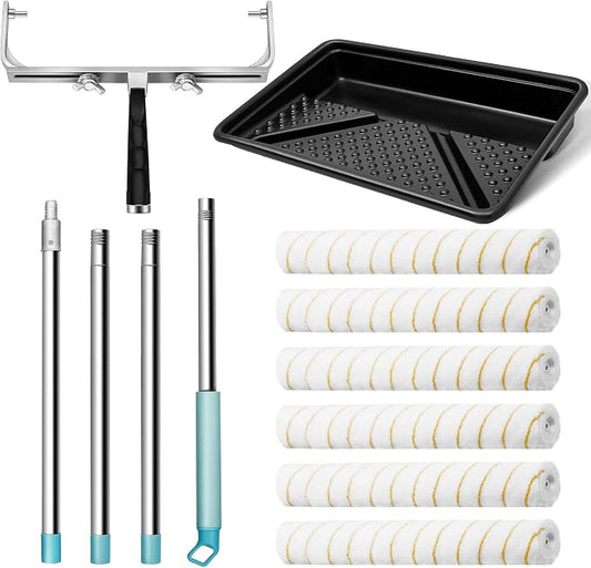 Zhanmai 12 Pcs Professional Paint Roller Kit with 23'' Tray for Large Area, Includes 6 18" Microfiber Rollers, 12-18" Adjustable Frame, 1-5ft Extension Pole for Wall, Ceiling, Garage(Classic,Yellow)