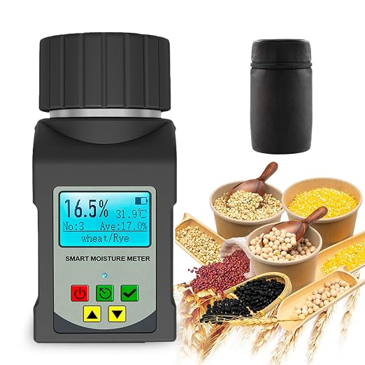 Grain Moisture Tester, INFURIDER Cup Moisture Meter High Precision Com Moisture Tester for 25 Grains Like Coffee Beans, Cocoa Beans,Wheat, Portable Temperature Measuring Instrument with Data Storage
