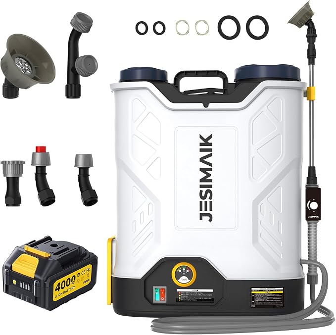 JESIMAIK Battery Powered Backpack Sprayer 4.8 Gallon, 4.0Ah Battery Electric Backpack Sprayer with Agitator, Telescopic Wand & 5 Nozzles, 120 PSI Adjustable Pressure for Weed Lawn Garden Pest Control