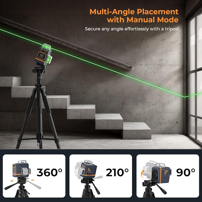 CIGMAN 3D Laser Level with Tripod,Remote Control,Compact Design,4000mAh Battery,Rotary Base,3x360°Self-Leveling Green Laser Leveler for Picture Hanging and DIY Projects