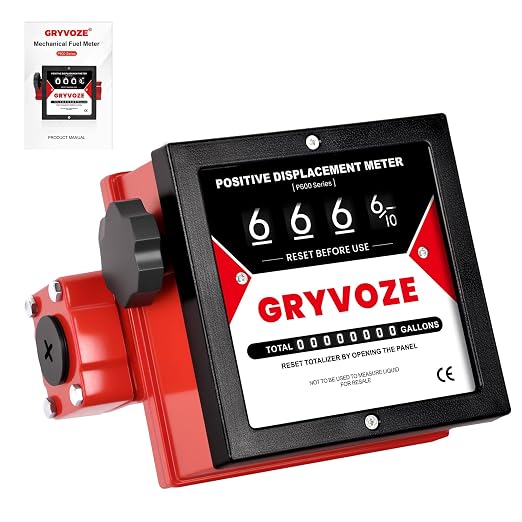 1 Inch Mechanical Fuel Flow Meter, 5–32 GPM Positive Displacement Fuel Pump Meter for Diesel, Gasoline & Oil, Industrial Grade, Gallon Totalizer Counter