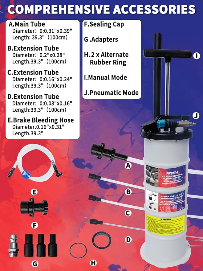 6.5L Oil Extractor Pump Pneumatic/Manual Oil Extractor for Automotive Fluids Vacuum Evacuation