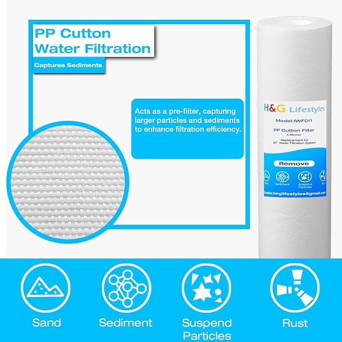H&G Lifestyles 4.5" x 20" 3 Stage Whole House Water Filter Replacement | Iron & Manganese Reducing Cartridges, GAC KDF, PP Cutton Cartridges,Compatible with DGD-5005-20, WGB32BM,EP20-BB,FP25B