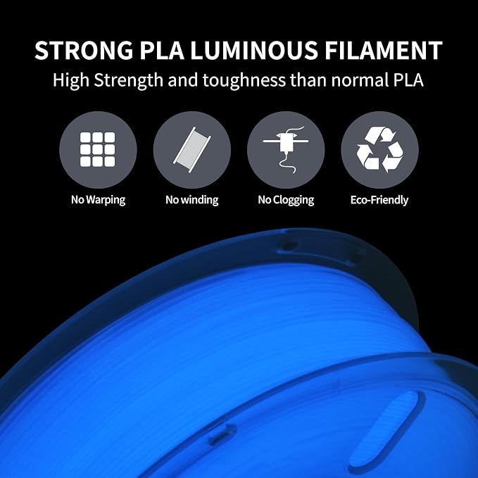 RAMBERY Glow in The Dark Blue 3D Printer Filament Luminous PLA Filament 1.75mm 3D Printing Filament Fit Most FDM Printers, 1kg(2.2lbs)/Spool