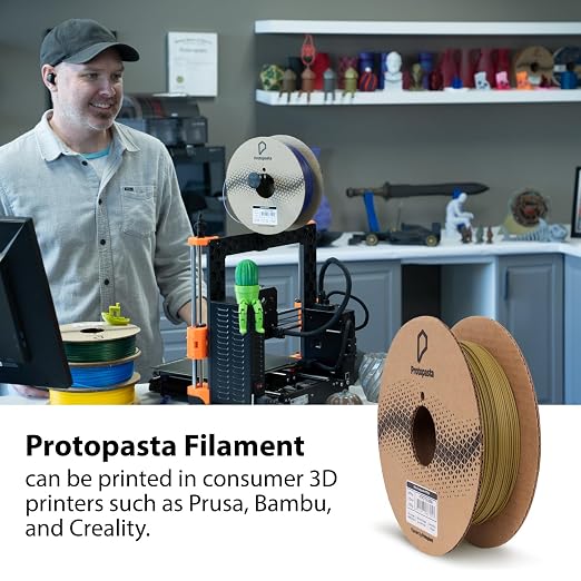 Protopasta Brass Filled PLA 3D Printer Filament | ProtoPlant Metal-Filled PLA Plastic Printer Filament with 60% Brass | Polish and Patina Friendly Metal Composite Filament | 500g Metallic Spool