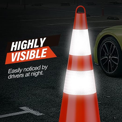 RoadHero 6 Pack Traffic Cones 28 Inch Safety Cones with Reflective Collar Orange Cones with Handle PVC Heavy Duty Cones for Parking Lot, Driving Training