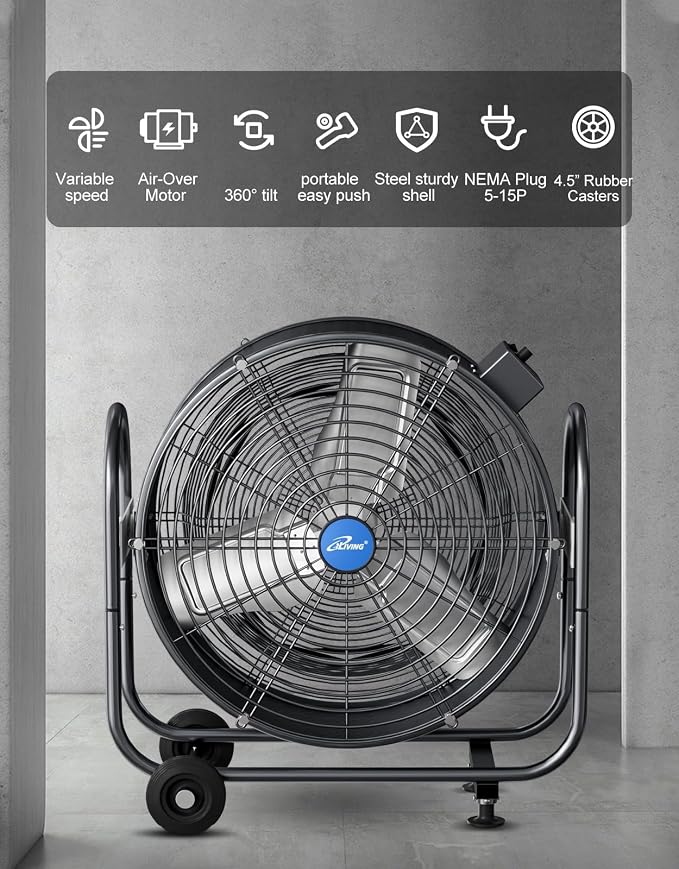 iLiving 24" BLDC Air Circulator High Velocity Floor Fan, 115V, 265W, Grey (ILG8M24-70EC)