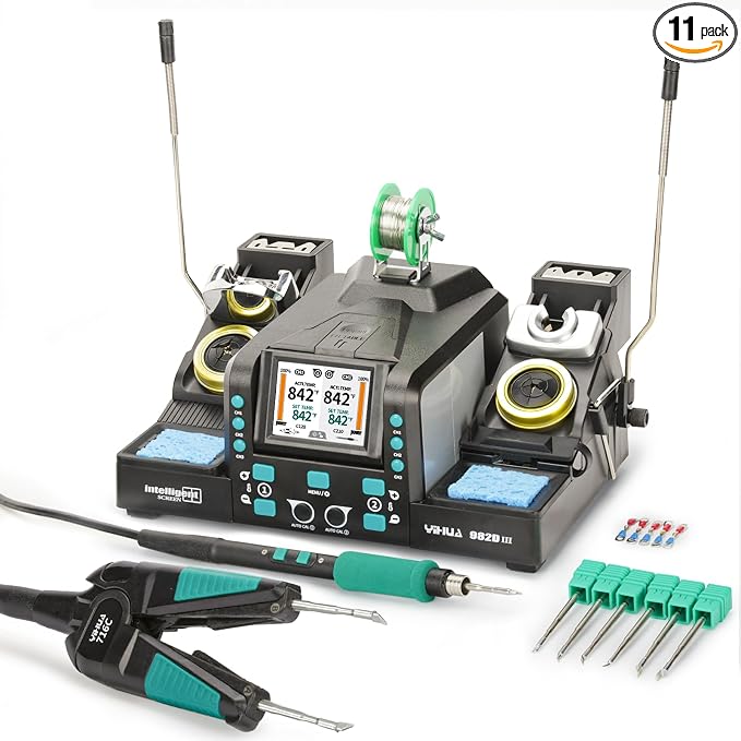 YIHUA 982D-III 2-IN-1 Precision Soldering Station with C210 Soldering Iron and C120 Hot Tweezers Cartridge Tip System for SMD Rework, Micro Soldering, Professional Soldering Iron Kit