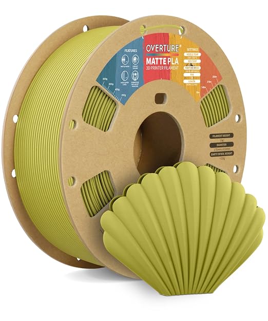 OVERTURE Matte PLA 1.75mm, Low Warp & Smooth Finish 3D Printer Filament | Frosted Matt Finish Hides Layer Lines, 1kg Spool (2.2lbs) Cardboard Spool, Fit Most FDM Printer (Matte Bamboo Green)