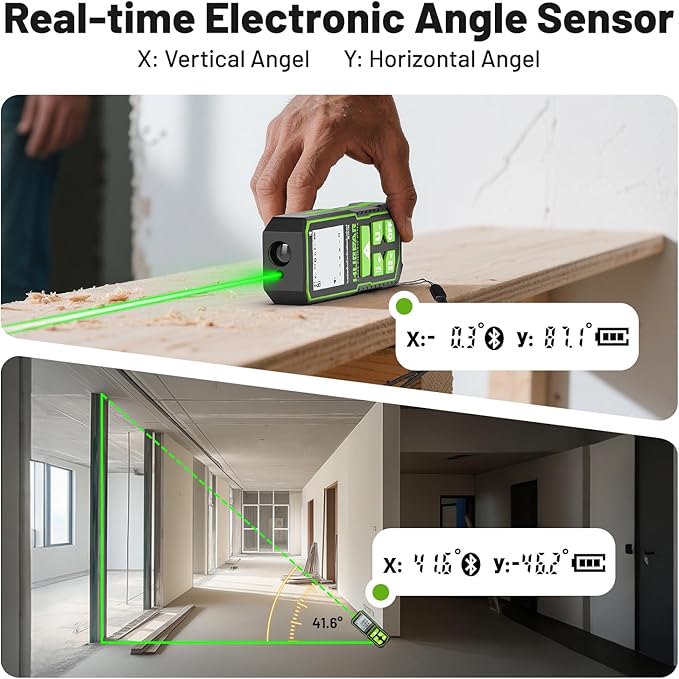 Huepar 395FT Bluetooth Green Laser Measuring Tool with 60" Tripod, 1/16in Accuracy Laser Distance Measurement Tool, Digital Laser Room Measuring Device, Laser Distance Meters
