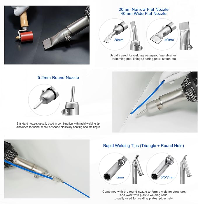 Hot Air Plastic Welder 1600W Plastic Welding Roofing Kit 110V, Vinyl PVC TPO Welding Handheld Plastic Hot Air Heat Gun Welding Torch with Various Nozzles