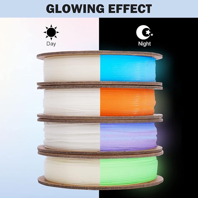 ERYONE PLA Filament 3D Printer Filament Bundle Multicolor 1.75mm +/- 0.03mm, PLA Filament 250g Spool, 4 Rolls, Glow in the Dark Pla 1