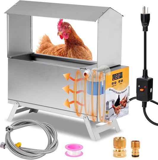 1.5 Gallon Heated Chicken Waterer Automatic Chicken Water Heater for Winter, Freeze Proof Poultry Drinker Watering System