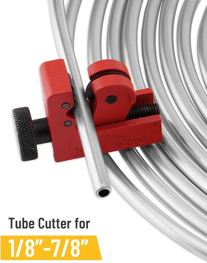25 ft 3/16in Zinc-Plated Brake Line Flaring Tool Kit, Includes 3-in-1 Tube Bender, Double & Single Flaring Tool Set, 1 Tube Cutter, 2 Threads Unions, 20 Fittings