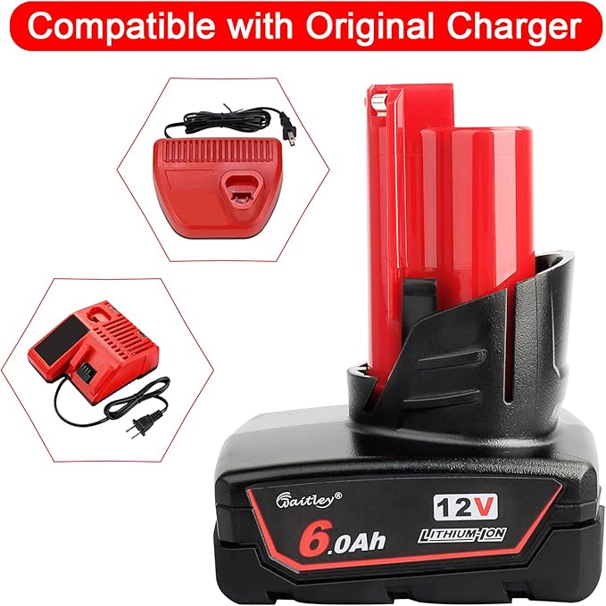 waitley 2 Pack 12V 6A Replacement Battery Compatible with Milwaukee 12V Power Tools (Not Made in Milwaukee)