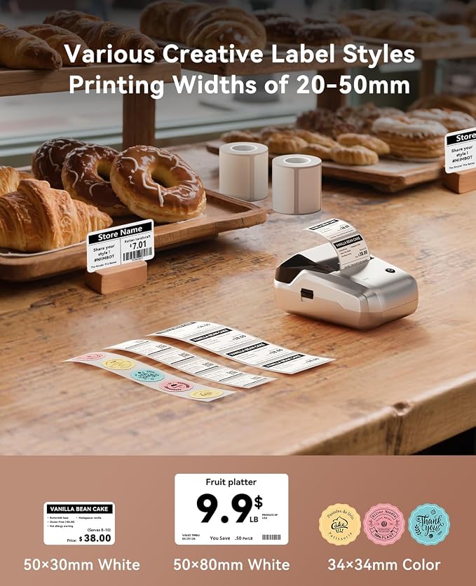 NIIMBOT 2Inch Label Maker Machine with 3 Tape, B1 Portable Sticker Printer for Small Businesses, Clothing, Logo, Jar, Address, Compatible with Phones & PC, Silver Gray