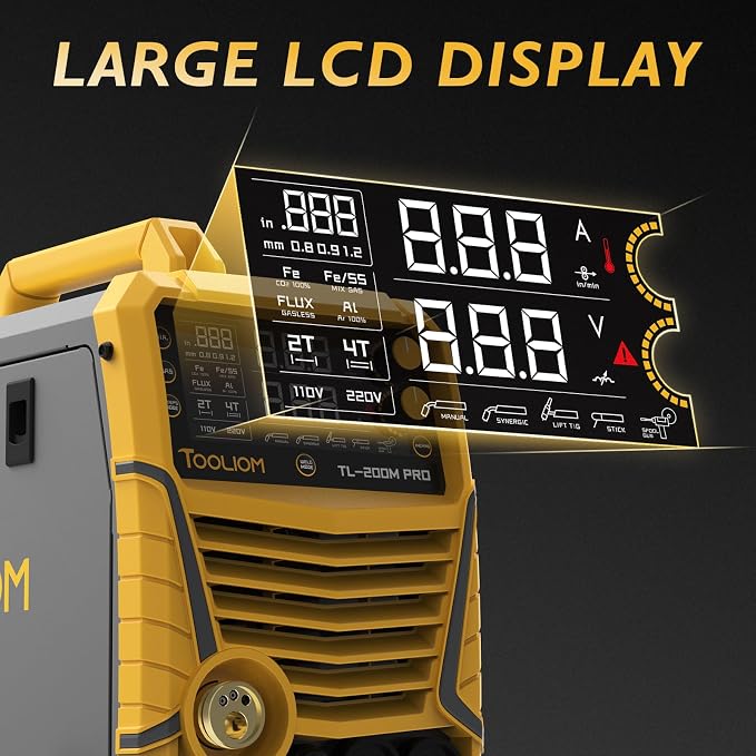 TOOLIOM 200A MIG Welder 5 in 1 MIG/Flux MIG/Spool Gun Mig/Lift TIG/Stick Welder 110/220V Dual Voltage Aluminum Welding Machine