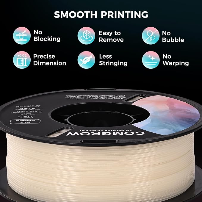 Comgrow 3D Printer Glow in The Dark Filament Gradient Multicolor Fast Change PLA 1kg (2.2 lbs) Spool 3D Printing Materials, Dimensional Accuracy +/- 0.03 mm, 1.75 mm, Glow Multicolored
