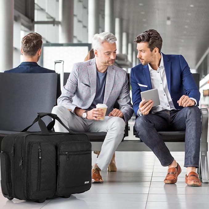 Rolling Laptop Bag, Wheeled Briefcase 17.3 inch Rolling Briefcase, Overnight Roller Bag, Repellent Travel Roller Underseat Bag