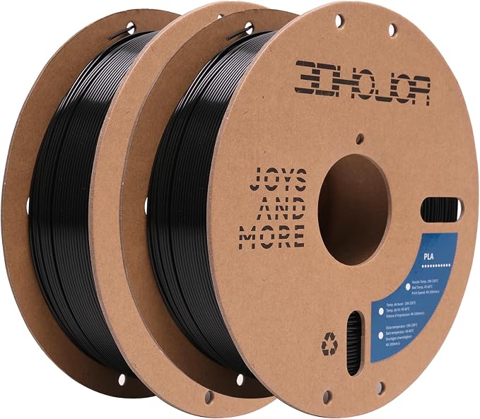 3DHoJor PLA Filament 1.75mm,3D Printing Filament,1kg*2 Cardboard Spool, Fit Most FDM 3D Printer,Dimensional Accuracy +/- 0.03 mm,Vacuum Packaging-2Pack Black