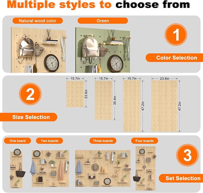 AMSXNOO Wood Pegboard Wall Organizer Panel, Wooden Pegboard Combination Wall Organizer Kit, Peg Board Panel Kits for Office Bedroom Livingroom Studyroom (Wooden Color, 40X60CM/15.7X23.6IN)