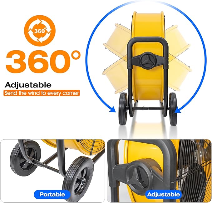 iLIVING 24 Inches 7341 CFM Heavy Duty High Velocity Barrel Floor Drum Fan With DC Brushless Motor,Stepless Speed Adjustment for Workshop, Garage, Commercial or Industrial Environment, UL Safety Listed