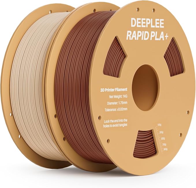 Rapid PLA Plus Filament 1.75mm, High Speed 3D Printer Filament Up to 600mm/s, PLA+ Filament Dimensional Accuracy +/- 0.02 mm Fits Most FDM 3D Printer, Cardboard Spool 2 Pack 1kg Beige & Brown
