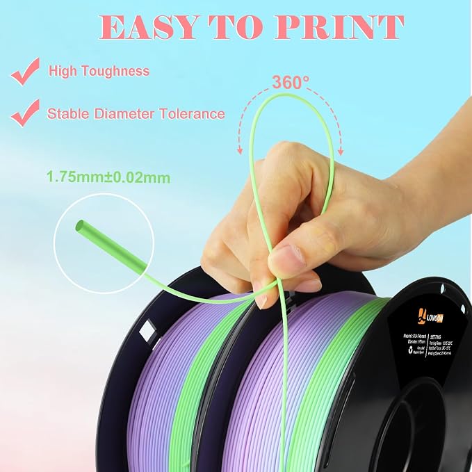LOVOON 3D Printing Filament Bundle 2KG Matte Rainbow Gradient PLA Filament 1.75mm Color Changing Printer Filaments Multicolor Shift fit Most 3D Printers Pen Printer for Kids,1KG X 2 Spools