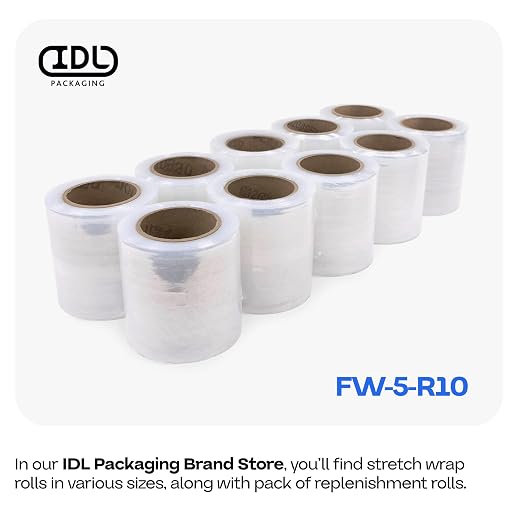 IDL Packaging 5" Stretch Wrap Mini Roll, 700 feet, 120 Gauge (Pack of 2) with a Plastic Handle Included – Industrial Grade Clear Plastic Wrap – Improved Protection for Packing, Moving, or Office