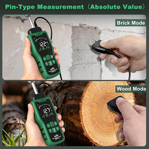 Moisture Meter, SQECH Pin&Pinless Moisture Meter with Thermometer, Alarm, Multifunctional Wood Moisture Meter with Color LCD, Needle Sensor for Walls, Wood, Masonry, Caravans, Apartments