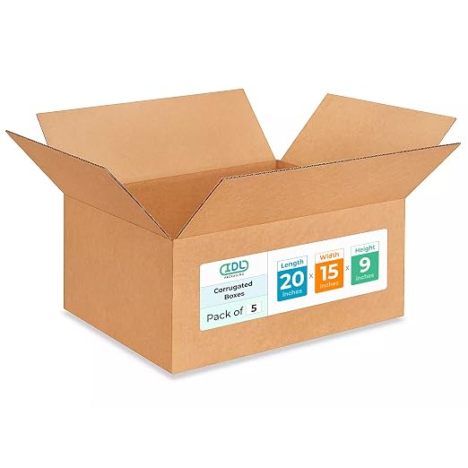 Large Moving & Shipping Boxes 20 x 15 x 9 inches (5-Pack) - Extra Strength 200 lb vs Regular - USA-Made Corrugated Strong Moving Boxes - Large Packing Box for Shipping by IDL Packaging