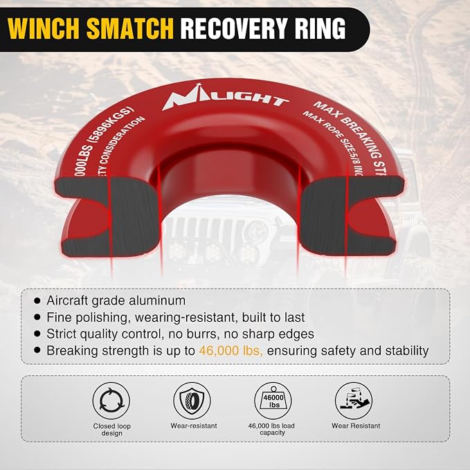 Nilight 2PCS Synthetic Soft Shackle 1/2" x 24" & Recovery Ring Kit - 56,000 LBS Shackle Breaking Strength with 46,000 LBS MBS Snatch Pulley for 4x4 Truck SUV ATV UTV Off-Road Vehicle Extraction (Gray)