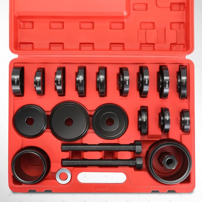 DNA Motoring 24pcs Front Wheel Bearing Press kit, Bearing Puller Tools Wheel Drive Bearing Removal Tool Kit with Sliding Screws Universal Bushings Sleeves Storage Case, TOOLS-00715