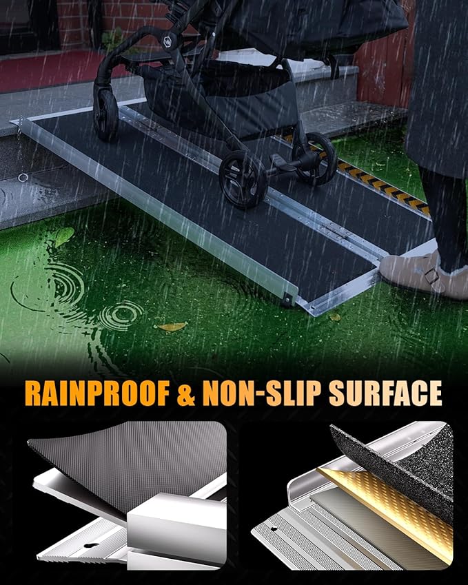 VNN Portable Wheelchair Ramp 4FT, Non-Slip Aluminum Ramps for Wheelchairs for Home, Handicap Wheelchair Ramps for Home Steps, Aluminum Loading Dock Plates, Doorways, Black