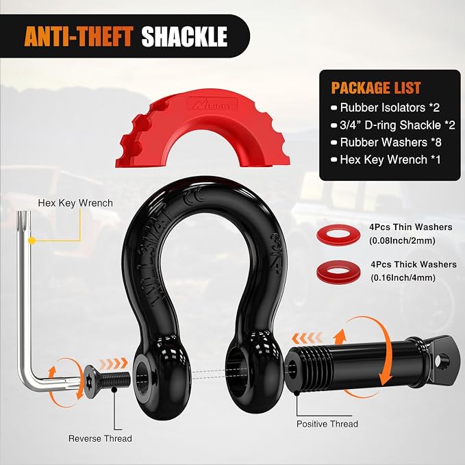 Nilight Kinetic Recovery Tow Rope Kit with 3/4" Anti-Theft D-Ring Shackles 1" x 30ft Heavy Duty Offroad Tow Rope Snatch Strap Towing Strap kit 48,000LBS for UTV ATV SUV Truck Car Jeep Tractor