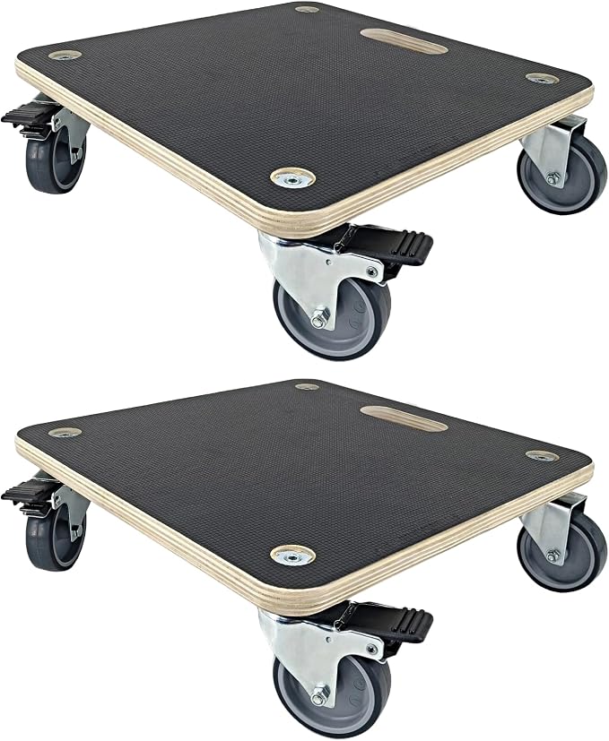 Furniture Moving Dolly Wood Platform Dolly 2 Packs, 1100 lbs Capacity Heavy Duty Wood Dollies cart with Wheels, Movers Carrier with 4 Soft Rubber Silent Wheels （2 with Brake+ 2 Without）
