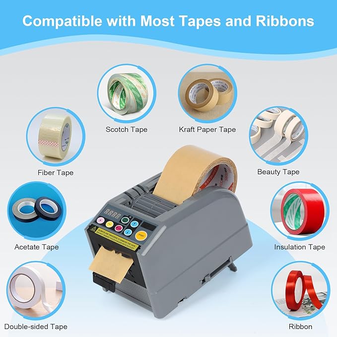 Ribbon Cutting Machine, Automatic Tape Dispenser, Dual-Tape Design, 999mm Max Cut Length, Smart Memory & Safety Sensor for Office, Craft, and Packaging Use