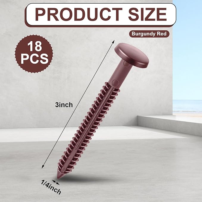 Blulu 18 Pcs 3 Inch Vinyl Shutter Fastener Window Panel Peg Lok Pin Pegs Screws Shutter Spikes Anchor (Wineberry Red)