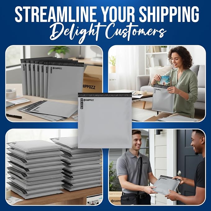 Shippozz 9x12 Poly Mailers 1000 Pack, Durable Waterproof Polymailers for Shipping Clothes, Self Seal Mailing Bags for Small Business Packaging Supplies, Mailing Envelopes for Books, and Accessories