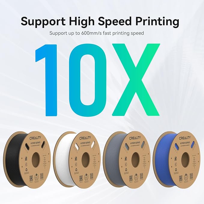 Creality Hyper PLA Filament 1.75mm, 30-600mm/s High Speed 3D Printer Filament, Dimensional Accuracy +/-0.02mm, Fit Most FDM 3D Printers, 4 Pack 1kg Spool(2.2lbs), Black & White & Grey & Blue