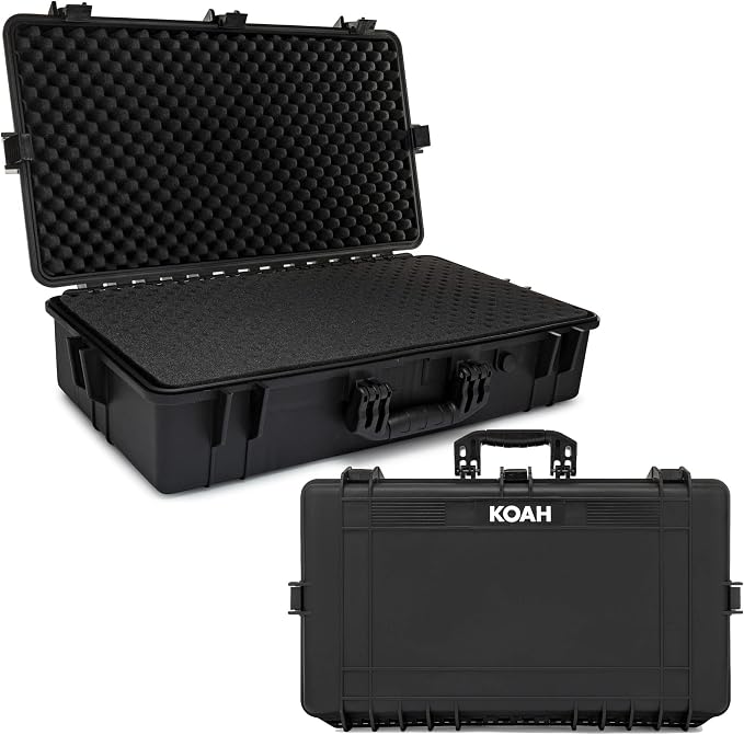 Koah Weatherproof Hard Case with Foam, 28.3 X 16.9 X 7 | Waterproof Polypropylene Hard Case, Customizable Foam Interior, Pressure Relief Valve, Interior 25.4 X 13.7 X 6.4 in